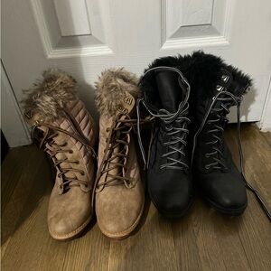 Brown and Black Winter Boots with Furry Lining